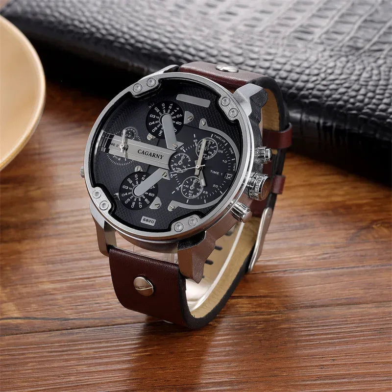 Luxury Top Brand Men's Big Dial Watch | Fashion Leather Band Quartz Wristwatch | Date Function Iced Out Watch | Relogio Masculino 2026 | Caratix - CaratixJewelry